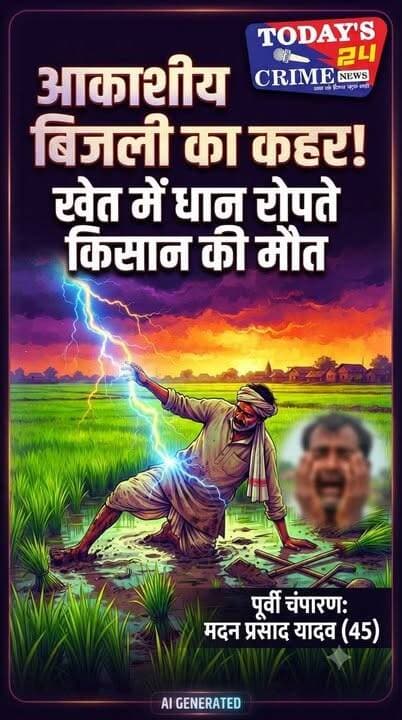 खेत में धान की रोपनी के दौरान आकाशीय बिजली गिरने से किसान की मौ#त
पूर्वी चंपारण के चकिया थाना क्षेत्र में गुरुवार को हुई बारिश के दौरान आकाशीय बिजली गिरने से एक किसान की द*र्दना*क मौ#त हो गई। मृत#क की पहचान मदन प्रसाद यादव (45 वर्ष) के रूप में हुई है। वे स्वर्गीय रामसागर राय के पुत्र तथा ग्राम रामकरण पकड़ी, वार्ड संख्या 13 के निवासी थे।।।।।।।।।।।।।
#champaranfirstnews #chakianew #motiharinews #amiteshkumar #biharnews #ranita #news18biharjharkhand #bihareksoch #motiharipolice #motiharinewsupdate #Todays_24_Crime_News #motiharpolice #motihari #motiharisp #SSB #ssbmotihari #nepal #nepalnews #NepaliNewsToday #NepalPolitics #IndoNepalBorder #IndoNepal #Internacional #international #InternationalNews #international #internationalrelations #BMW #MangalPandey #helthdipartmentbihar