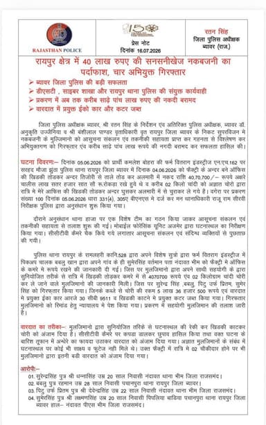जिला स्पेशल टीम एवं पुलिस थाना रायपुर ने किया नक़बज़नी की वारदात का खुलासा।
@PoliceRajasthan
@IgpAjmer https://t.co/vv8ch4jNYU
