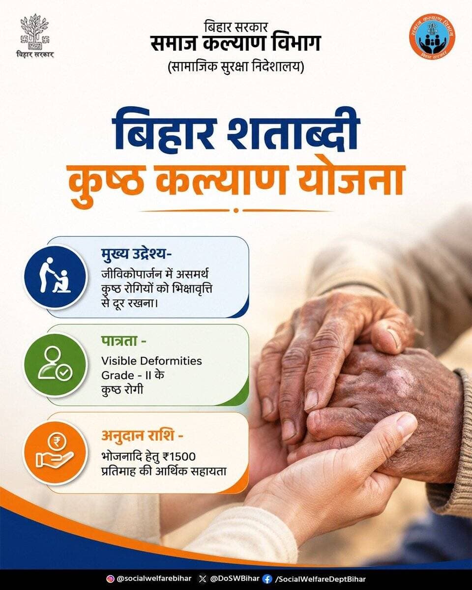 सम्मान के साथ जीवन, यही है संकल्प!
बिहार शताब्दी कुष्ठ कल्याण योजना कुष्ठ रोगियों को भिक्षावृत्ति से दूर रखकर सम्मानजनक जीवन और आत्मनिर्भरता की नई दिशा दे रही है।
@IPRDBihar
<nis:link nis:type=tag nis:id=biharsarkar nis:value=BiharSarkar nis:enabled=true nis:link/> <nis:link nis:type=tag nis:id=samajkalyan nis:value=SamajKalyan nis:enabled=true nis:link/> <nis:link nis:type=tag nis:id=kushtkalyanyojana nis:value=KushtKalyanYojana nis:enabled=true nis:link/> <nis:link nis:type=tag nis:id=inclusivesociety nis:value=InclusiveSociety nis:enabled=true nis:link/> <nis:link nis:type=tag nis:id=dignityforall nis:value=DignityForAll nis:enabled=true nis:link/> <nis:link nis:type=tag nis:id=socialwelfare nis:value=SocialWelfare nis:enabled=true nis:link/> https://t.co/07PPaclpee