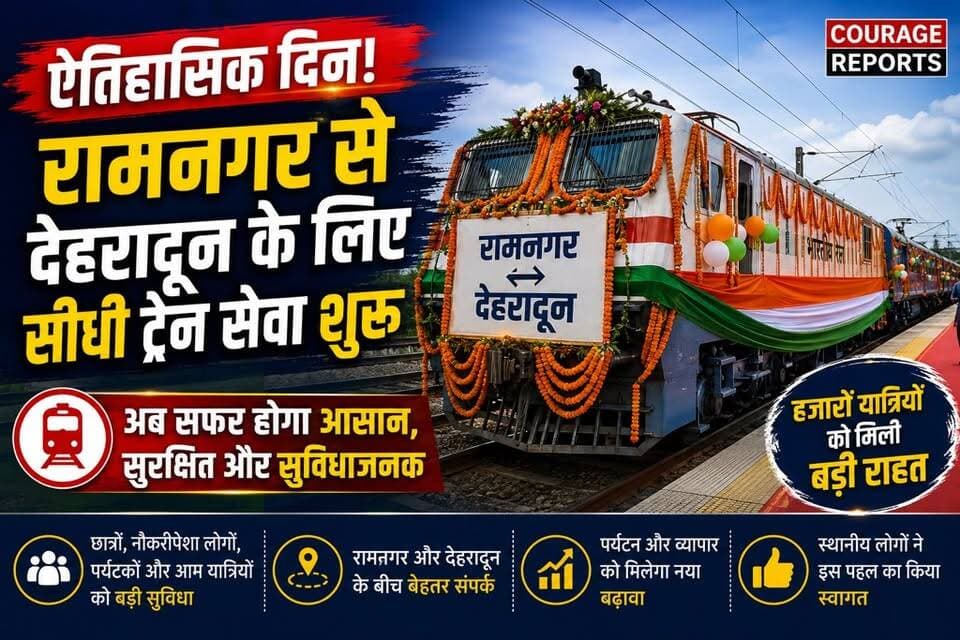 रामनगर को मिली ऐतिहासिक सौगात! देहरादून के लिए पहली सीधी ट्रेन हुई रवाना | देखिए ऐतिहासिक नज़ारा, जनता में खुशी की लहर
#Ramnagar #Dehradun #DirectTrain #RamnagarToDehradun #TrainService #Uttarakhand #IndianRailways #AshwiniVaishnaw #PushkarSinghDhami #AnilBaluni #TrivendraSinghRawat #RailNews #BreakingNews #UttarakhandNews #CourageReports