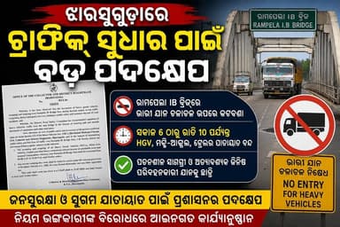 ଝାରସୁଗୁଡ଼ାରେ ଟ୍ରାଫିକ୍ ସୁଧାର ପାଇଁ ବଡ଼ ପଦକ୍ଷେପ, ରାମପେଲା ବ୍ରିଜ୍ରେ HGV ପ୍ରବେଶ ନିଷେଧ
#odiabhaskar #odisha #jharasuguda #viralreels