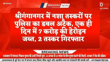 श्रीगंगानगर पुलिस का 'ऑपरेशन क्लीन बॉर्डर' जारी,एक ही दिन में 7 करोड़ की हेरोइन बरामद, दूसरे बड़े एक्शन में फिर दबोचा गया तस्कर, SP हरिशंकर का ऐलान "अब पूरा नेटवर्क होगा खत्म"
#BreakingNews #SriGanganagar #SPHarishankar #HeroinSeized #DrugSmugglers #RajasthanPolice #BorderCrime #PakistanBorder #HawalaNetwork #DucNewsRajasthan