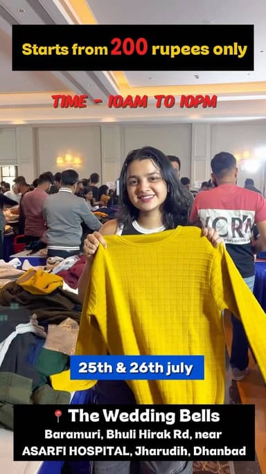 Biggest brand exhibition is coming in your city....
The Wedding Bells
Date-25&26 july
Baramuri, Bhuli Hirak Rd, near ASARFI HOSPITAL, Jharudih, Dhanbad,
#dhanbad #repost #jharkhand #reels #salesalesale