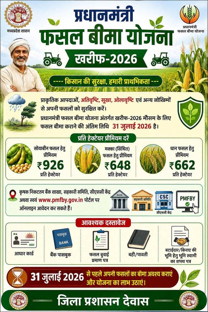 ➡️जिले में प्रधानमंत्री फसल बीमा योजना अंतर्गत प्राकृतिक जोखिमों से फसलों की सुरक्षा के लिए खरीफ-2026 मौसम का बीमा कार्य जारी
=
➡️जिले के कृषकगण प्राकृतिक जोखिमों से सुरक्षा के लिए 31 जुलाई तक कराएं खरीफ फसलों का बीमा
=
➡️Read More:-https://t.co/39KA6g4JTc
<nis:link nis:type=tag nis:id=dewas nis:value=dewas nis:enabled=true nis:link/>
<nis:link nis:type=tag nis:id=देवास nis:value=देवास nis:enabled=true nis:link/> https://t.co/KsReFCeohk