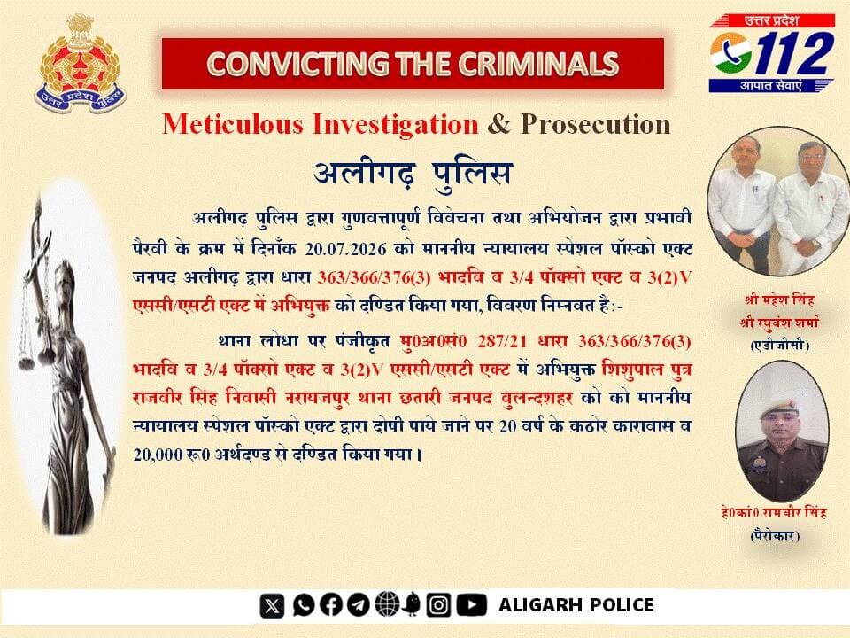 <nis:link nis:type=tag nis:id=aligarh nis:value=Aligarh nis:enabled=true nis:link/> । <nis:link nis:type=tag nis:id=aligarhpolice nis:value=AligarhPolice nis:enabled=true nis:link/>
अभियोजन से अपराध पर कसी नकेल~
नाबालिग के साथ गलत काम करने के दोषी को दी गई 20 वर्ष के कठोर कारावास की सजा व जुर्माना ।
<nis:link nis:type=tag nis:id=prosecutionsuccess nis:value=ProsecutionSuccess nis:enabled=true nis:link/>
<nis:link nis:type=tag nis:id=operationconviction nis:value=OperationConviction nis:enabled=true nis:link/> https://t.co/IaHV06V38J