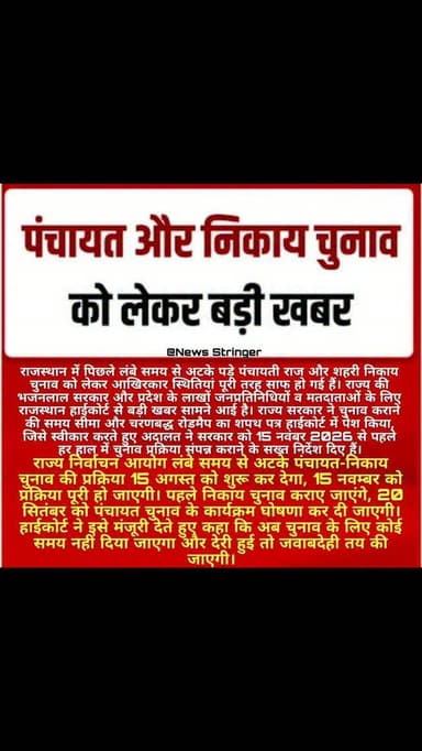 सरकार के लिए 15 नवंबर से पहले चुनाव संपन्न कराना अनिवार्य होगा, जिससे यह तय है कि अगस्त के दूसरे पखवाड़े से प्रदेश पूरी तरह चुनावी रंग में रंगने वाला है।
#bhilwara #jaipur #rajasthan #post #news
