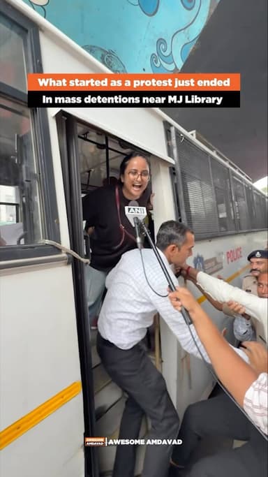 Protests over the NEET-CGP issue reached Ahmedabad as demonstrators assembled near M.J. Library in Ellisbridge in support of the ongoing agitation at Jantar Mantar.
Police took action during the protest and detained several demonstrators, including women.
The incident drew attention as supporters voiced their demands over the NEET-CGP issue.
( CJP, NEET, Ahmedabad, Jantar Mantar, Student Protest )
#CJP #NEET #Ahmedabad #JantarMantar #StudentProtest