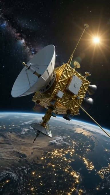 Space has never looked so golden! ✨ This high-tech traveler is orbiting Earth, capturing breathtaking views. Talk about a room with a view! Which planet would you visit if you had a spaceship? #EarthFromAbove #OuterSpace #SciFiVibes #GoldInSpace
