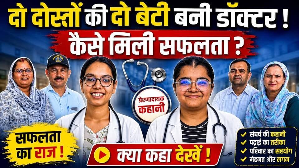 दो दोस्तों की दो बेटियां बनीं Doctor !
हरियाणा के रेवाड़ी जिले (नारनौल रोड) स्थित गोठड़ा टप्पा खोरी गांव ने एक बार फिर इतिहास रच दिया है! दो पक्के दोस्तों की दो बेटियों — यशवी यादव और संजना यादव ने NEET 2026 की परीक्षा में शानदार सफलता हासिल कर डॉक्टर बनने का सपना पूरा किया है।
#NEETSuccess #Rewari #SuccessStory #HaryanaNews #Matrix
