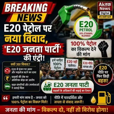 E20 पेट्रोल पर नया विवाद, 'E20 जनता पार्टी' की एंट्री।
100% पेट्रोल का विकल्प देने की मांग, E20 नीति पर फिर छिड़ी बहस।
#newsupdate #livenews #latestupdate #breaking