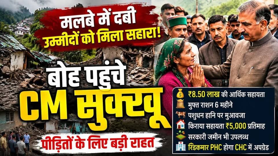 मलबे में दबी उम्मीदों को मिला सहारा! बोह पहुंचे CM सुक्खू, पीड़ितों के लिए बड़ी राहत #BohCloudburst #CMSukhu #HimachalPradesh #DisasterRelief #BreakingNews #HimachalNews #Boh #Cloudburst #ReliefPackage #ChambaNews #Shahpur #EkNazarHimachalNews #LatestNews #ViralNews #HindiNews