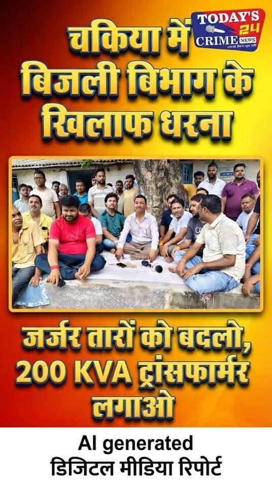 चकिया नगर वार्ड संख्या-07 के निवासी एवं पूर्व वार्ड पार्षद सुनील सिंह के नेतृत्व में सोमवार सुबह 10 बजे से बिजली विभाग के खिलाफ शांतिपूर्ण धरना शुरू हुआ। प्रदर्शनकारियों का आरोप था कि क्षेत्र में लंबे समय से बिजली व्यवस्था बदहाल है।बार-बार बिजली के तार टूटकर गिर रहे हैं, जिससे कभी भी बड़ा हादसा हो सकता है। इसके अलावा क्षेत्र की बढ़ती बिजली मांग के बावजूद अब तक 200 केवीए का नया ट्रांसफार्मर नहीं लगाया गया है। धरना दे रहे लोगों ने मांग की कि जर्जर बिजली तारों को तत्काल बदला जाए।।।।।।।
#motiharinews #amiteshkumar #motiharinewsupdate #Todays_24_Crime_News #motiharpolice