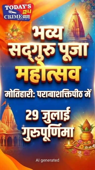 गुरुपूर्णिमा पर पराम्बाशक्तिपीठ में होगा भव्य सद्गुरु पूजा महोत्सव
मोतिहारी में गुरु-शिष्य परंपरा के पावन पर्व गुरुपूर्णिमा के अवसर पर पूर्वी चंपारण के अंबिका नगर स्थित पराम्बाशक्तिपीठ में 29 जुलाई को भव्य सद्गुरु पूजा (व्यास पूजा) महोत्सव का आयोजन किया जाएगा। पराम्बाशक्तिपीठ सेवा ट्रस्ट परिवार के तत्वावधान में आयोजित इस धार्मिक आयोजन में बिहार सहित देश के विभिन्न राज्यों से संत-महात्मा, शिष्य एवं हजारों श्रद्धालुओं के शामिल होने की संभावना है।।।।।।।।।।।।।।।।
#motiharinews #amiteshkumar #motiharinewsupdate #Todays_24_Crime_News #motihari