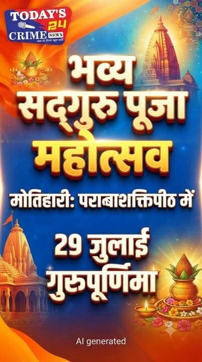 गुरुपूर्णिमा पर पराम्बाशक्तिपीठ में होगा भव्य सद्गुरु पूजा महोत्सव
मोतिहारी में गुरु-शिष्य परंपरा के पावन पर्व गुरुपूर्णिमा के अवसर पर पूर्वी चंपारण के अंबिका नगर स्थित पराम्बाशक्तिपीठ में 29 जुलाई को भव्य सद्गुरु पूजा (व्यास पूजा) महोत्सव का आयोजन किया जाएगा। पराम्बाशक्तिपीठ सेवा ट्रस्ट परिवार के तत्वावधान में आयोजित इस धार्मिक आयोजन में बिहार सहित देश के विभिन्न राज्यों से संत-महात्मा, शिष्य एवं हजारों श्रद्धालुओं के शामिल होने की संभावना है।।।।।।।।।।।।।।।।
#motiharinews #amiteshkumar #motiharinewsupdate #Todays_24_Crime_News #motihari