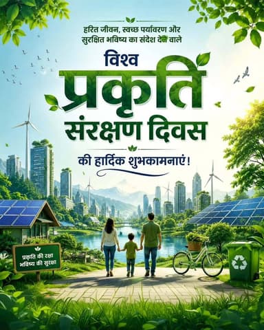 प्रकृति की रक्षा ही आने वाली पीढ़ियों के सुरक्षित और समृद्ध भविष्य की सबसे बड़ी जिम्मेदारी है। विश्व प्रकृति संरक्षण दिवस पर आइए, हम सभी पर्यावरण संरक्षण का संकल्प लें।