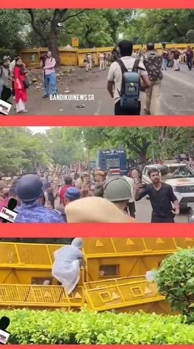 भगदड़, आँसू गैस, लाठीचार्ज से छात्र पुलिस घायल, कई हिरासत में, इंटरनेट ठप, वेल्डिंग से हुई बैरिकेडिंग, जंतर मंतर पर माहौल गर्म, हालात तनावपूर्ण #sansad Cockroach Janta Party #sansadmarch #lathicharge #cockroachjantaparty #delhipolice #SonamWangchuk का पार्ट 4