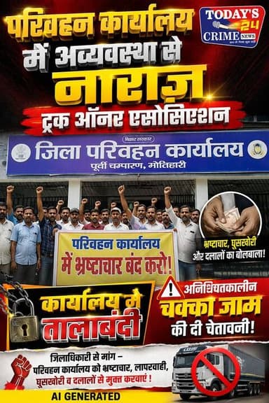 परिवहन कार्यालय में अव्यवस्था से नाराज़ हुआ ट्रक ऑनर एसोसिएशन.... कार्यालय में तालाबंदी व अनिश्चितकालीन चक्का जाम की दी चेतावनी....जिलाधिकारी से जल्द से जल्द परिवहन कार्यालय में ब्याप्त भ्रस्टाचार ,कार्यों में लापरवाही ,घूसखोरी व दलालों से मुक्त करवाने की रखी मांग.....आक्रोशित लोगों ने परिवहन कार्यालय के बाहर जमकर किया हंगामा व नारेबाजी...!!
#motiharinews #amiteshkumar #motiharinewsupdate #Todays_24_Crime_News #motiharpolice