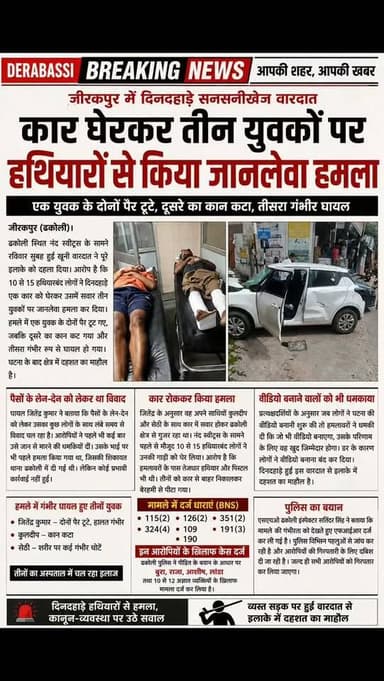 एक युवक के दोनों पैर टूटे, दूसरे का कान कटा, तीसरा गंभीर घायल; ढकोली पुलिस ने नामजद समेत 10-12 अज्ञात पर दर्ज किया केस
#derabassibreakingnews #derabassi #breakingnews #punjabnews #mohali