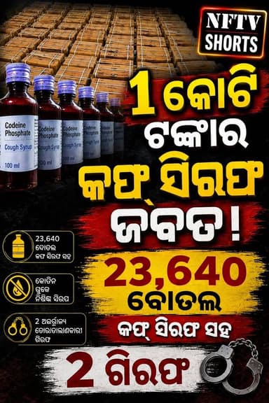 ୧ କୋଟି ଟଙ୍କାର କଫ୍ ସିରପ୍ ଜବତ, ୨୩,୬୪୦ ବୋତଲ ସହ ୨ ଗିରଫ | #Short
#Jharsuguda #JharsugudaPolice #Odisha #OdishaNews #OdiaNews #BreakingNews #CrimeNews #DrugBust #Codeine #CoughSyrup #CodeineCoughSyrup #PoliceAction #DrugSmuggling #NDPS #CrimeAlert #NewsUpdate #ViralNews #Reels #Shorts #NFTV #NewsFastTV