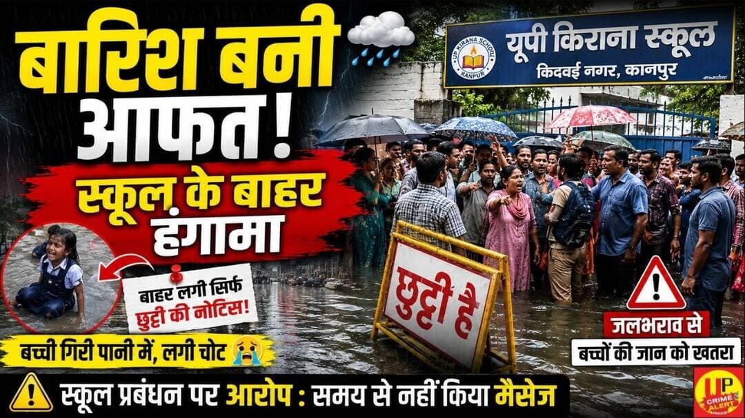 कानपुर में बारिश बनी आफत! स्कूल के बाहर जलभराव, छुट्टी की सूचना पर भड़के अभिभावक #waterlogging
