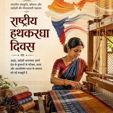 राष्ट्रीय हथकरघा दिवस की हार्दिक शुभकामनाएं।
आइए, स्वदेशी उत्पादों को अपनाकर अपने बुनकरों का उत्साह बढ़ाएं और 'वोकल फॉर लोकल' तथा आत्मनिर्भर भारत के संकल्प को और अधिक सशक्त बनाएं।