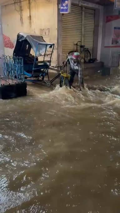 The condition of Main Road near Hariyana Bhawan , Daily Market , Rourkela on Sunday evening rain . Be Alert Administration .
