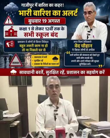 सावधान कल जनपद में भारी बारिश का अलर्ट प्रशासन ने इंटर तक के सभी विद्यालयों को किया बंद