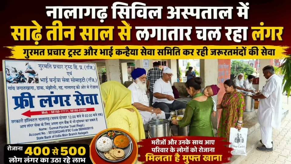 नालागढ़ सिविल अस्पताल में साढ़े तीन साल से लगातार चल रहा लंगर
गुरमत प्रचार ट्रस्ट और भाई कन्हैया सेवा समिति कर रही जरूरतमंदों की सेवा
मरीजों और उनके साथ आए परिवार के लोगों को रोजाना मिलता है मुफ्त खाना
रोजाना 400 से 500 लोग लंगर का उठा रहे लाभ
#Nalagarh #NalagarhNews #NalagarhCivilHospital #LangarSeva #FreeLangar #GurmatPracharTrust #BhaiKanhaiyaSevaSamiti #Seva #NishkamSeva #Humanity #Sewa #HimachalNews #HimachalPradesh #BreakingNews #LatestNews #NewsUpdate #PunjabHimachal #SocialService #FreeFood #LangarSeva #जरूरतमंदोंकीसेवा #नालागढ़ #नालागढ़न्यूज़ #लंगरसेवा #मुफ्तखाना #मानवता #सेवा #हिमाचलन्यूज़