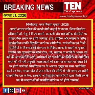 Chittorgarh: नगर निकाय चुनाव- 2026
आदर्श आचार संहिता की करनी होगी कड़ी पालना
#chittorgarhnews #newsupdate #NewsUpdates