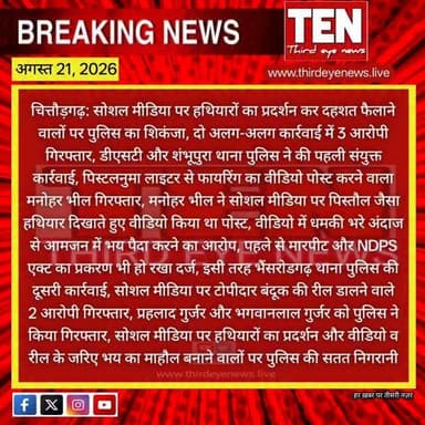 Chittorgarh: सोशल मीडिया पर हथियारों का प्रदर्शन करना पड़ा महंगा, दो अलग-अलग कार्रवाई में 3 आरोपी गिरफ्तार
#chittorgarhnews #latestnews #newsupdate