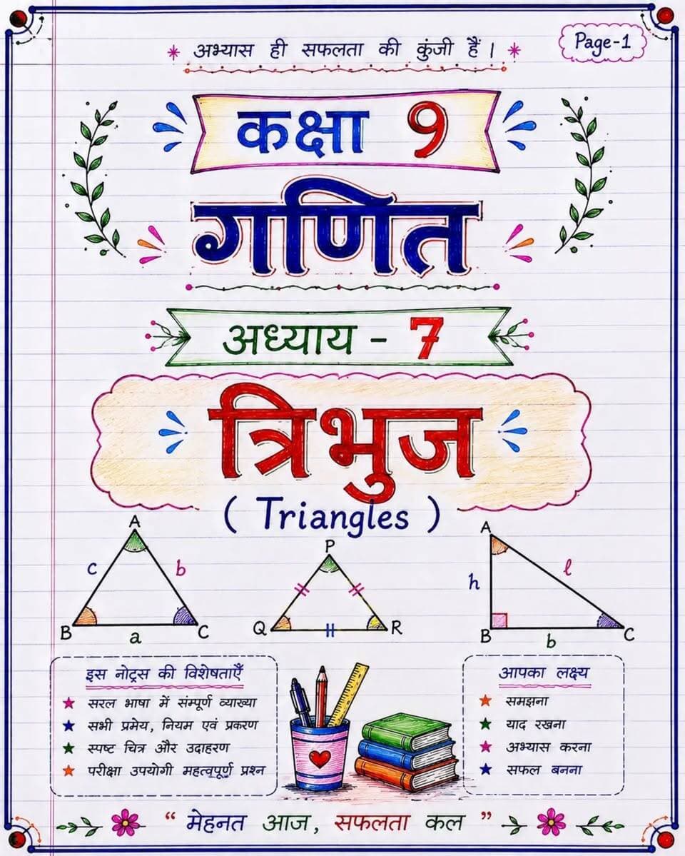 👉 “त्रिभुज समझो आसान तरीके से 🔺 | गणित का जड़ी-बूटी 🌿 | Class 9 Maths”
🔺 अध्याय 7 — त्रिभुज (Triangles)
सर्वांगसम त्रिभुज, SSS, SAS, ASA, AAS, RHS और CPCT को Topper Notes Style में आसान तरीके से समझिए। ✍️📐
🎯 परीक्षा के लिए जरूरी बातें एक ही जगह!
📌 पोस्ट को Save करें
📤 अपने Maths वाले दोस्तों के साथ Share करें
❤️ ऐसे ही आसान और साफ-सुथरे गणित के नोट्स के लिए Follow जरूर करें।
गणित कठिन नहीं है, सही तरीके से समझना जरूरी है! 💯
🚀 Hashtags / Tags
#गणितकाजड़ीबूटी #गणितकाजड़ीबूटीसीरीज #गणित #कक्षा9 #कक्षा9गणित Class9Maths Class9Math Triangles Triangle CongruenceOfTriangles CPCT SSS SAS ASA AAS RHS MathsNotes MathsRevision MathsTricks NCERTMaths NCERTClass9 StudyNotes HandwrittenNotes TopperNotes