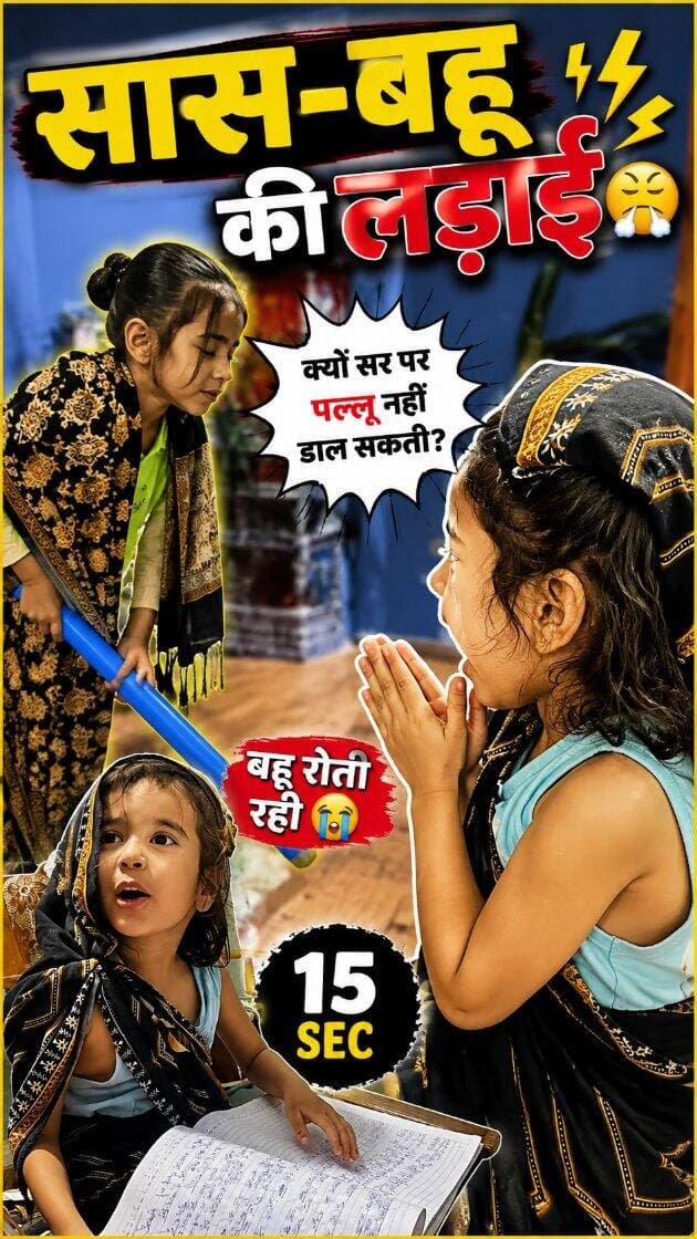 नन्ही-नन्ही मेरी बेटियों की प्यारी सी एक्टिंग में बड़ा संदेश 😊❤️
क्या आज की बहुएं संस्कार और परंपराओं से दूर होती जा रही हैं? 🤔
देखिए सास-बहू की यह मजेदार नोकझोंक 😄🎭
#saasbahu #funnyreel #bachchonkiacting #indianculture #instagramreel