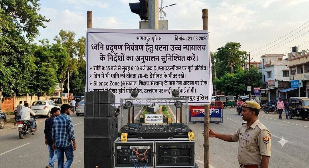 भागलपुर: पटना हाईकोर्ट के आदेश पर पुलिस का बड़ा एक्शन, रात 10 बजे के बाद DJ बजाया तो होगी जेल और भारी जुर्माना, पूरी खबर Comment Box में