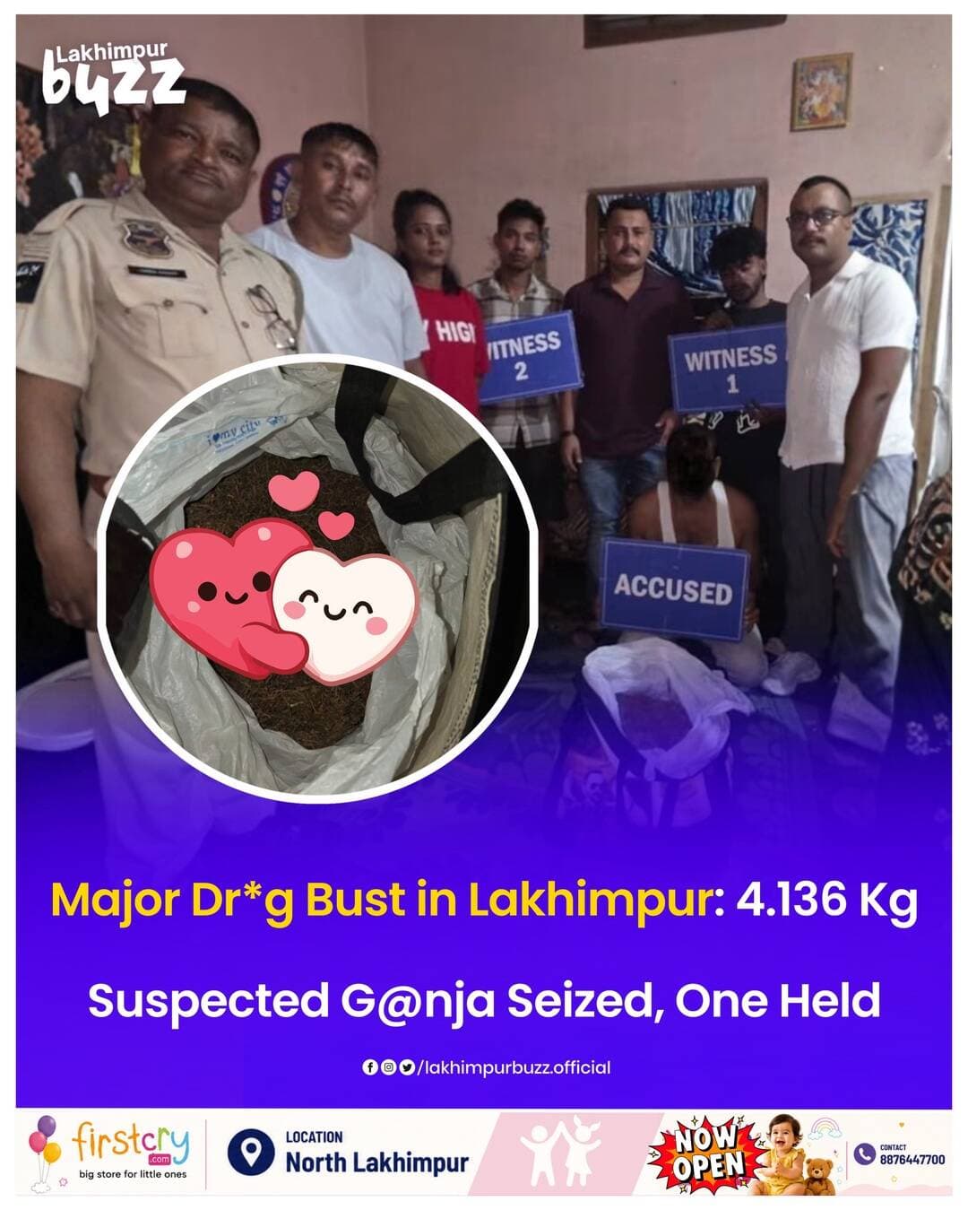 <nis:link nis:type=tag nis:id=news nis:value=News nis:enabled=true nis:link/> || In another drug-related crackdown, Lakhimpur Police recovered and seized 4.136 kg of suspected g@nja during a house search conducted based on credible input.
A team of TSI and staff carried out the search and apprehended one person in connection with the recovery.
Further legal action has been initiated in the matter, Lakhimpur Police said.
.
.
.
.
.
<nis:link nis:type=tag nis:id=lakhimpurbuzz nis:value=lakhimpurbuzz nis:enabled=true nis:link/>
