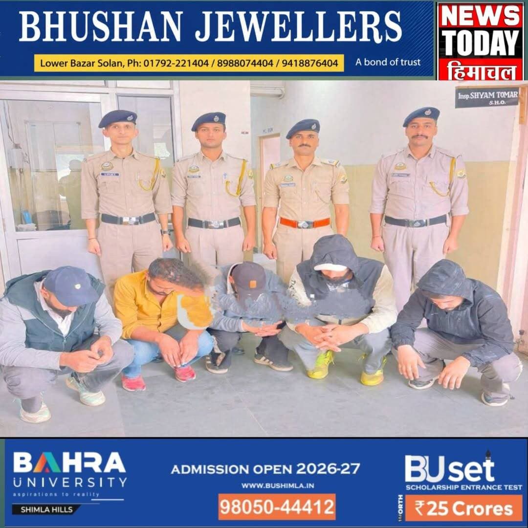 ठियोग विवाद मामले में पुलिस की बड़ी कार्रवाई, पांच और आरोपी गिरफ्तार
ठियोग। ठियोग क्षेत्र में दो पक्षों के बीच हुए विवाद के मामले में पुलिस ने कार्रवाई तेज करते हुए पांच और आरोपियों को गिरफ्तार किया है। पुलिस थाना ठियोग में इस संबंध में अभियोग संख्या 117/2026 के तहत भारतीय न्याय संहिता (BNS) की विभिन्न धाराओं में मामला दर्ज किया गया है।
पुलिस के अनुसार, 16/17 अगस्त की रात बाईपास ठियोग के समीप पिछली रंजिश को लेकर मारपीट, चोट पहुंचाने और वाहनों को क्षतिग्रस्त करने की घटना सामने आई थी। मामले में BNS की धारा 115(2), 116, 191(2), 191(3), 190, 324(5), 351(3), 118(1), 118(2) और 126(2) के तहत कार्रवाई की गई।
इसी विवाद से जुड़े अभियोग संख्या 115/2026 में पुलिस इससे पहले 18 अगस्त को विक्रान्त शर्मा, वंश शर्मा और किंशुक शर्मा को गिरफ्तार कर चुकी है। इस मामले में गुलू स्थित Fun Campus के समीप वाहनों से पहुंचे लोगों को कथित तौर पर धमकाने और हथियार होने की शिकायत सामने आई थी।
अभियोग संख्या 117/2026 में आरोपियों की तलाश के दौरान पुलिस के मुताबिक, घटना के बाद आरोपियों ने अपने मोबाइल फोन बंद कर दिए और गिरफ्तारी से बचने के लिए सामान्य ठिकानों से दूर हो गए। ठियोग पुलिस टीम ने साइबर सेल की तकनीकी सहायता से संभावित ठिकानों और उपलब्ध सूचनाओं का लगातार विश्लेषण किया।
पुलिस के अनुसार, इस कार्रवाई के बाद 21 अगस्त 2026 को पांच आरोपियों को गिरफ्तार किया गया। गिरफ्तार आरोपियों की पहचान अंकित वर्मा उर्फ वेक्टा (28), अंकुश वेक्टा (22), कपिल वर्मा (27), साहिल (24) और पंकज वर्मा (27), सभी निवासी ठियोग, जिला शिमला, के रूप में हुई है।
सभी आरोपियों को न्यायालय के समक्ष पेश किया जा रहा है। मामले में आगामी जांच जारी है। पुलिस ने कहा कि संवेदनशील मामलों में कानून के अनुसार निष्पक्ष एवं संयमित कार्रवाई की जा रही है तथा क्षेत्र में शांति एवं कानून-व्यवस्था बनाए रखने के लिए आवश्यक कदम उठाए जा रहे हैं।
न्यूज टुडे हिमाचल ब्यूरो
<nis:link nis:type=tag nis:id=theog nis:value=Theog nis:enabled=true nis:link/> <nis:link nis:type=tag nis:id=shimla nis:value=Shimla nis:enabled=true nis:link/> <nis:link nis:type=tag nis:id=policeaction nis:value=PoliceAction nis:enabled=true nis:link/> <nis:link nis:type=tag nis:id=arrested nis:value=Arrested nis:enabled=true nis:link/> <nis:link nis:type=tag nis:id=himachalpradesh nis:value=HimachalPradesh nis:enabled=true nis:link/> <nis:link nis:type=tag nis:id=crimenews nis:value=CrimeNews nis:enabled=true nis:link/>