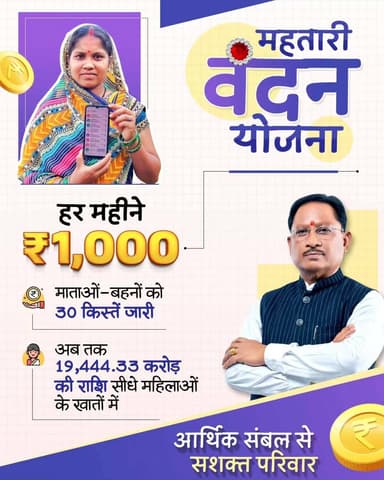 मातृशक्ति को मिला आर्थिक संबल, बढ़ा आत्मविश्वास और आत्मनिर्भरता।
महतारी वंदन योजना से सशक्त नारी, मजबूत परिवार और विकसित छत्तीसगढ़ की नई कहानी।
#MahatariVandanYojana #WomenEmpowerment #NariShakti #Sushasansarkar #ViksitChhattisgarh Chhattisgarh SashaktNari