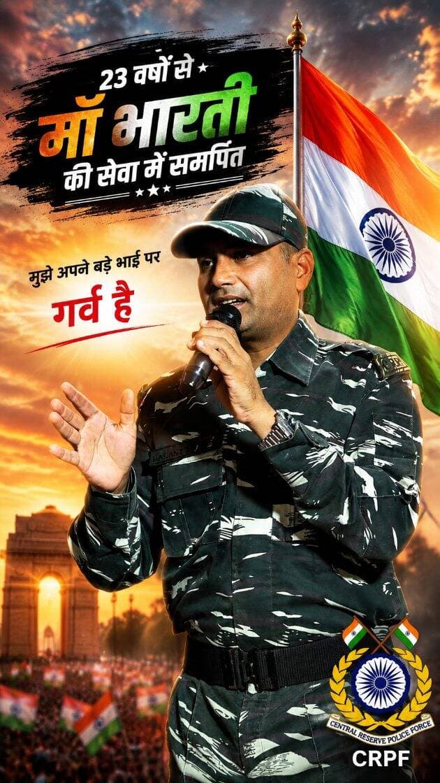 🇮🇳 23 वर्षों से माँ भारती की सेवा में समर्पित मेरे बड़े भाई… आपकी वर्दी, आपकी सेवा और आपका समर्पण मेरे लिए सबसे बड़ा गर्व है। प्रणाम है आपको! जय हिन्द ❤️🙏🇮🇳
#crpf #indianarmy #deshbhakti #proudbrother #maabharati