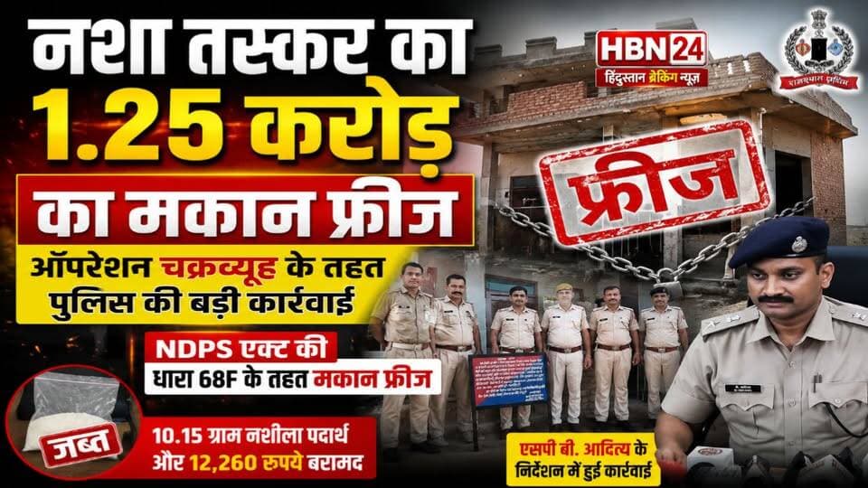 #Hanumangarh नशा तस्कर का 1.25 करोड़ का मकान फ्रीज, एसपी बी. आदित्य के निर्देशन में हुई कार्रवाई