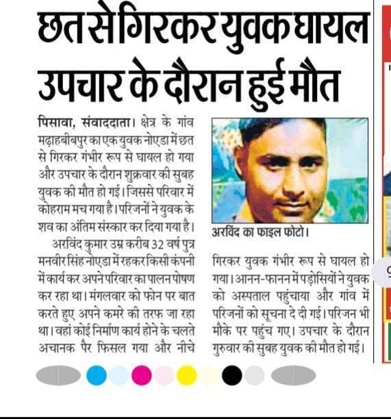 छत से गिरकर युवक घायल उपचार के दौरान हुई मौत