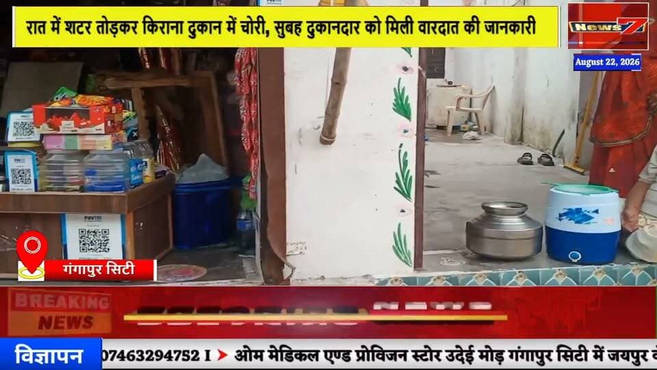 #news किराना स्टोर में चोरी, नकदी और खाने-पीने का सामान ले गए चोर #news7 #gangapurcity