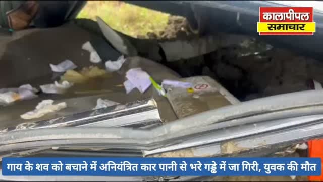 गाय के शव को बचाने में अनियंत्रित कार पानी से भरे गड्ढे में जा गिरी, अरनिया कला निवासी युवक की मौत।