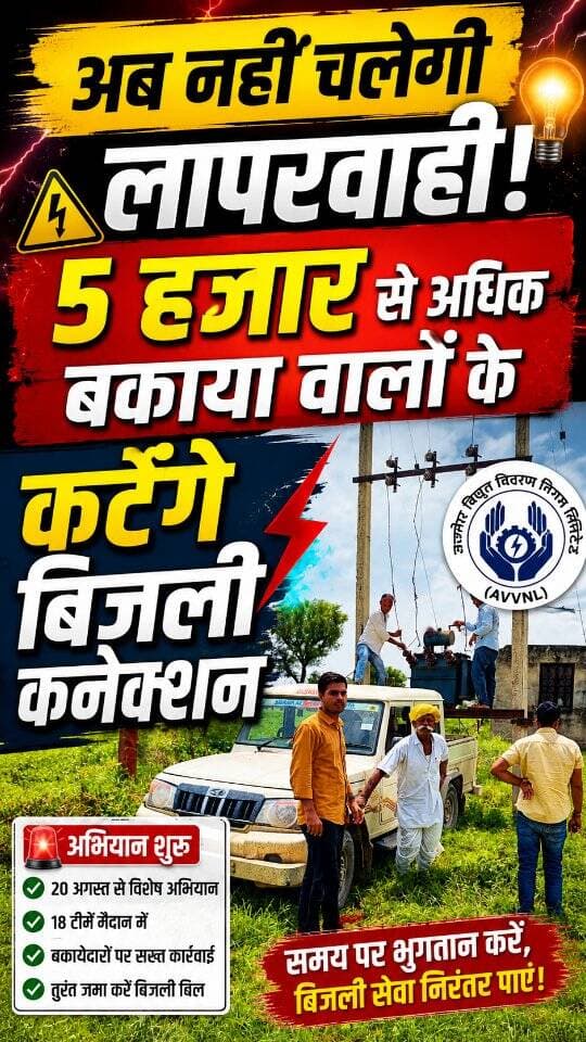 अब नहीं चलेगी लापरवाही! 5 हजार से अधिक बकाया वालों के कटेंगे बिजली कनेक्शन
#AVVNL #MertaCity #बिजली_बिल #NagaurNews #RajasthanNews