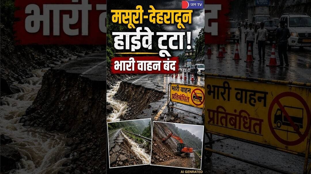 #uttarakhand - मसूरी-देहरादून हाईवे टूटा! भारी बारिश से 50 मीटर हिस्सा क्षतिग्रस्त #hindinews