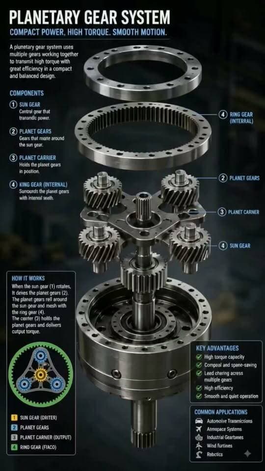 Ever wonder how tiny gears handle massive loads? Let's break down the mechanics of a planetary gear system and why it is so efficient. #engineering #mechanical #design