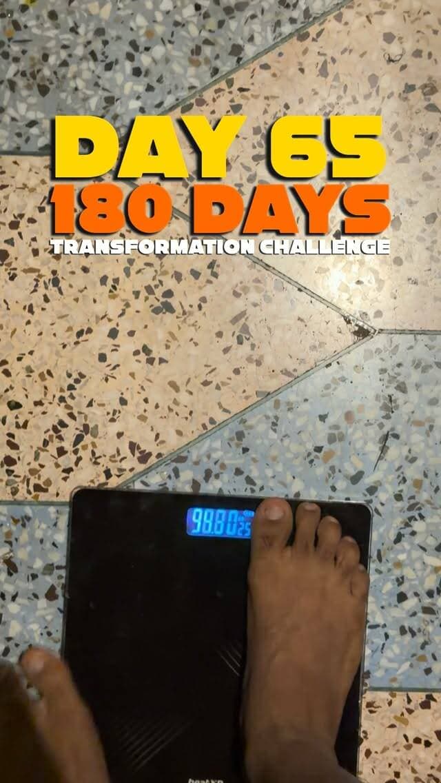 Day 65/180 ✅
Aaj ka body weight: 93.250 KGs
180 Days Transformation Challenge
days more to go.
Fat to Fit continues. 🔥