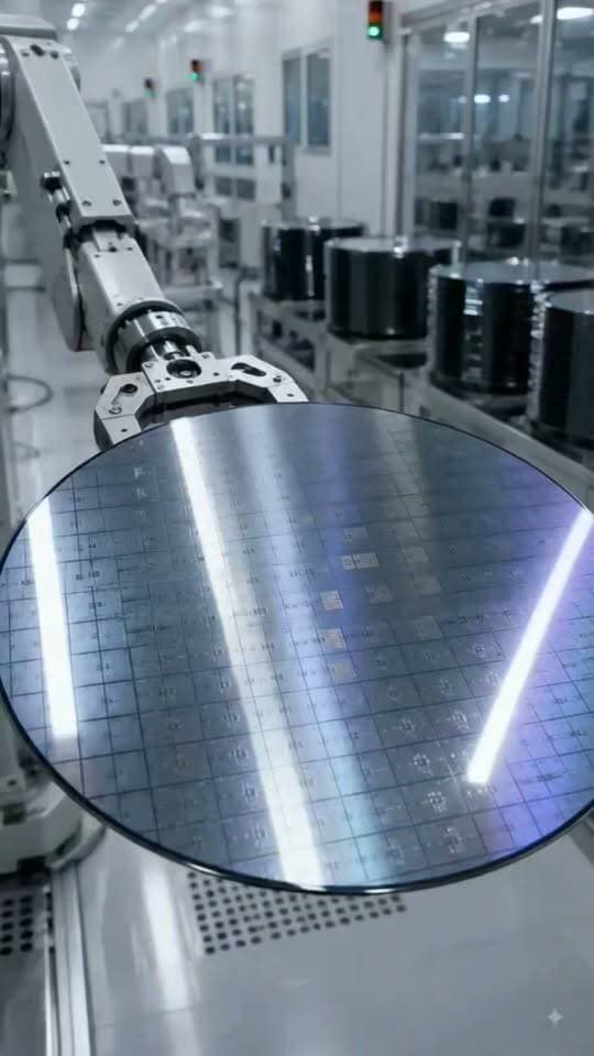 Watch precision engineering in action as a robotic arm handles a delicate silicon wafer in a modern cleanroom facility. What other manufacturing marvels do you want to see? #Engineering #Robotics #TechManufacturing