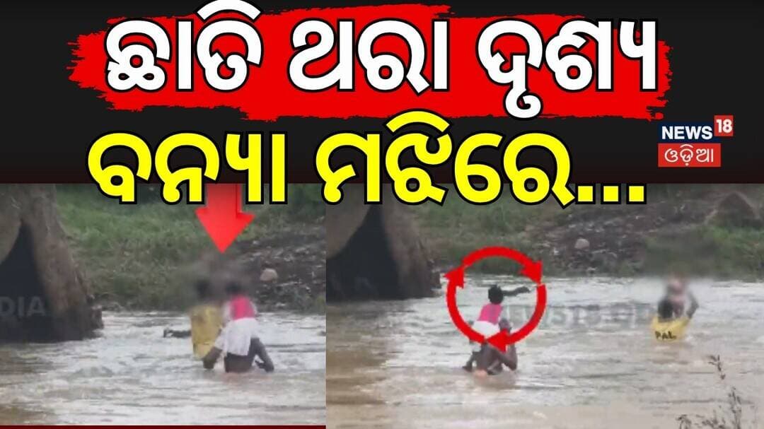 ଛାତି ଥରା ଦୃଶ୍ୟ । Sundargarh: Parents Risk Lives to Cross Flooded Stream । Odia News