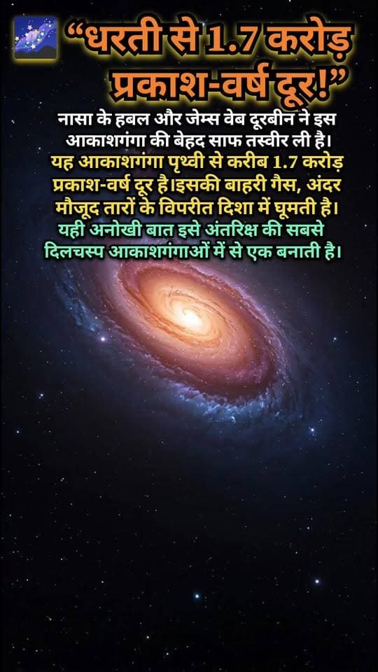 🌌 पृथ्वी से 1.7 करोड़ प्रकाश-वर्ष दूर एक अनोखी आकाशगंगा!
Description:
नासा के हबल और जेम्स वेब स्पेस टेलीस्कोप ने इस खूबसूरत आकाशगंगा की बेहद स्पष्ट तस्वीरें कैद की हैं। 🌌
यह आकाशगंगा पृथ्वी से करीब 1.7 करोड़ प्रकाश-वर्ष दूर है और इसकी बाहरी गैस, अंदर मौजूद तारों की तुलना में विपरीत दिशा में घूमती दिखाई देती है।
ब्रह्मांड की ऐसी अनोखी संरचनाएं वैज्ञानिकों को आकाशगंगाओं के निर्माण और विकास को समझने में मदद करती हैं। 🔭✨
#Space #Hubble #JamesWebb #Astronomy