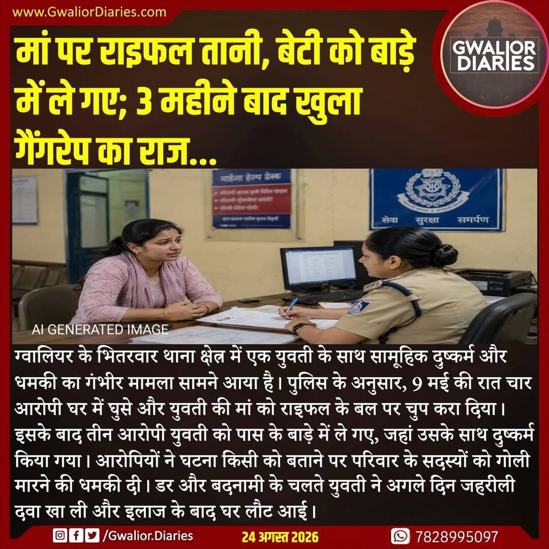 करीब तीन महीने तक घटना छिपाने के बाद पिता के पूछने पर उसने पूरी बात बताई, जिसके बाद 23 अगस्त की रात पुलिस में शिकायत दर्ज हुई। पुलिस ने चार आरोपियों के खिलाफ केस दर्ज कर तीन को गिरफ्तार कर लिया है, जबकि चौथे आरोपी की तलाश जारी है।