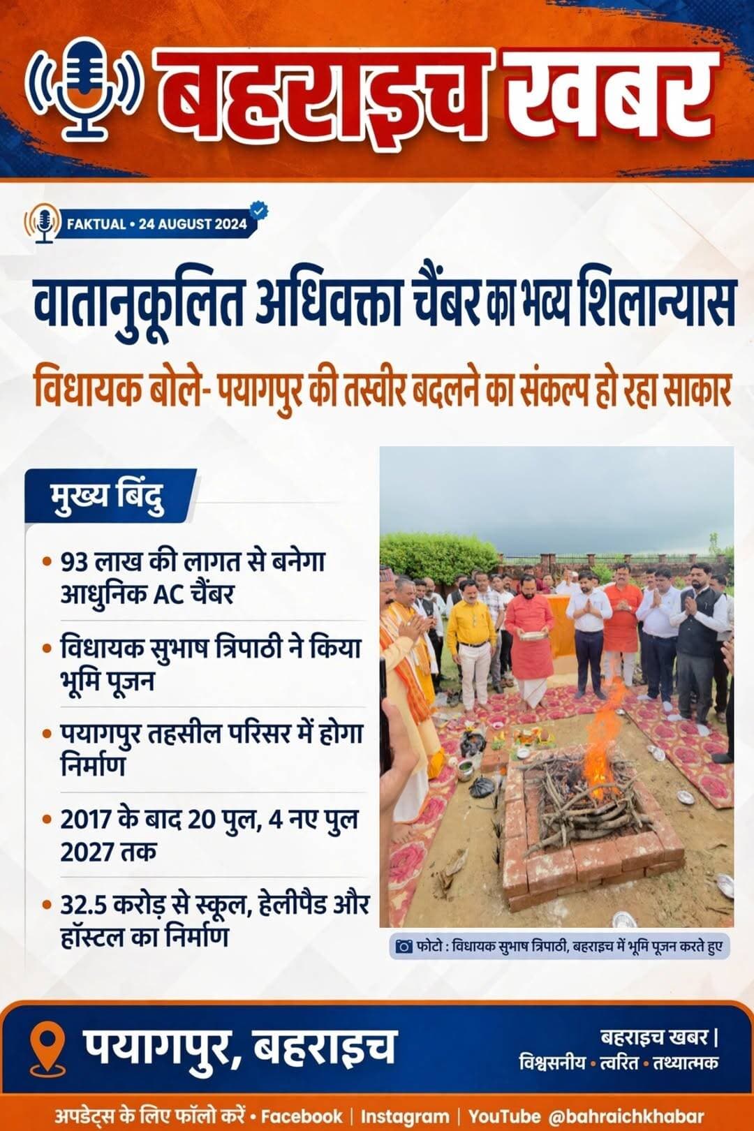 पयागपुर की तस्वीर बदलने के संकल्प को मिली रफ्तार! विधायक सुभाष त्रिपाठी ने ₹93 लाख के AC चैंबर का किया शिलान्यास
<nis:link nis:type=tag nis:id=बहराइच nis:value=बहराइच nis:enabled=true nis:link/> <nis:link nis:type=tag nis:id=पयागपुर nis:value=पयागपुर nis:enabled=true nis:link/> <nis:link nis:type=tag nis:id=सुभाषत्रिपाठी nis:value=सुभाषत्रिपाठी nis:enabled=true nis:link/> <nis:link nis:type=tag nis:id=विधायकसुभाषत्रिपाठी nis:value=विधायकसुभाषत्रिपाठी nis:enabled=true nis:link/> <nis:link nis:type=tag nis:id=पयागपुरविधानसभा nis:value=पयागपुरविधानसभा nis:enabled=true nis:link/> <nis:link nis:type=tag nis:id=अधिवक्ताचैंबर nis:value=अधिवक्ताचैंबर nis:enabled=true nis:link/> <nis:link nis:type=tag nis:id=acचैंबर nis:value=ACचैंबर nis:enabled=true nis:link/> <nis:link nis:type=tag nis:id=विकासकार्य nis:value=विकासकार्य nis:enabled=true nis:link/> <nis:link nis:type=tag nis:id=पयागपुरविकास nis:value=पयागपुरविकास nis:enabled=true nis:link/> <nis:link nis:type=tag nis:id=बहराइचखबर nis:value=बहराइचखबर nis:enabled=true nis:link/> <nis:link nis:type=tag nis:id=अधिवक्ता nis:value=अधिवक्ता nis:enabled=true nis:link/> <nis:link nis:type=tag nis:id=तहसीलपरिसर nis:value=तहसीलपरिसर nis:enabled=true nis:link/> <nis:link nis:type=tag nis:id=उत्तरप्रदेश nis:value=उत्तरप्रदेश nis:enabled=true nis:link/> <nis:link nis:type=tag nis:id=bahraichnews nis:value=BahraichNews nis:enabled=true nis:link/> <nis:link nis:type=tag nis:id=payagpurnews nis:value=PayagpurNews nis:enabled=true nis:link/>
Subhash Tripathi MLA Nishank Tripathi BJP